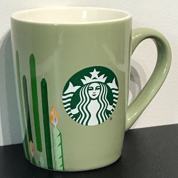 Starbucks Retro Avocado Sage Mint Green Candle Graphic Holiday Coffee Mug Cup - Picture 3 of 12